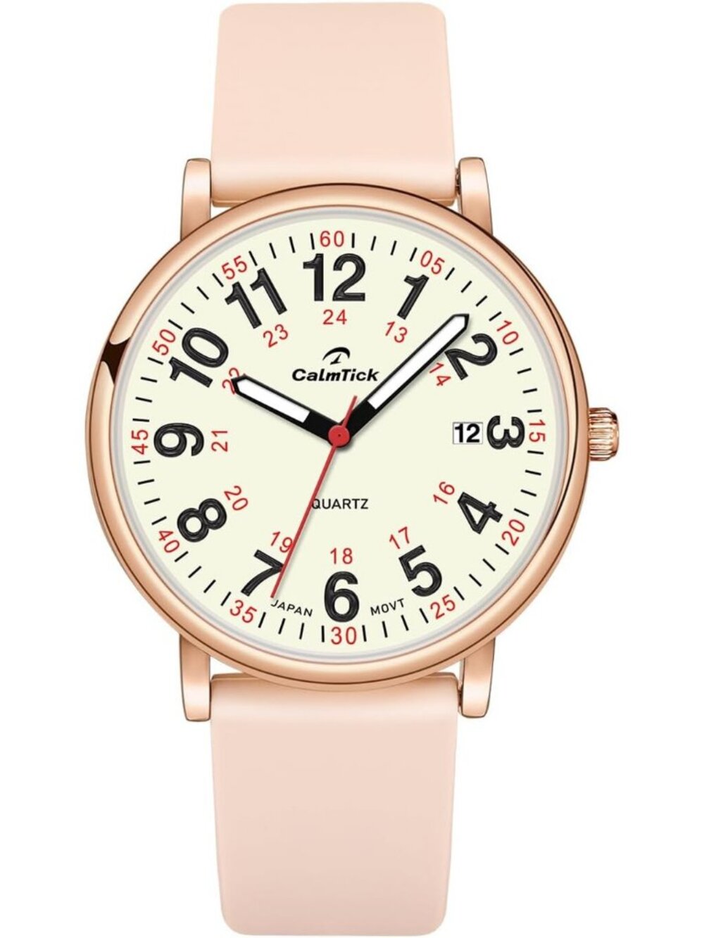 Women's Pink-Gold Metal Case Silicone Strap Luminous Date Display Wrist Watches
